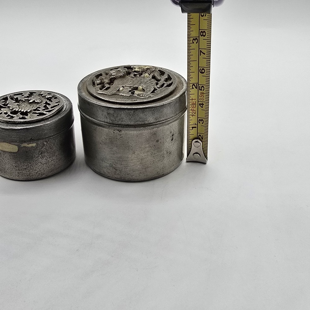 1970s Metzke Pewter Round‎ Panther Lioness Owl Tiger Trinket Tin Box Small AS IS - Picture 6 of 13